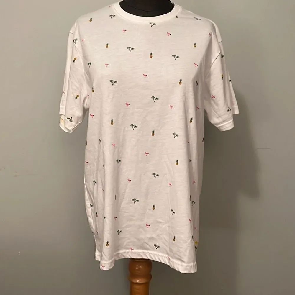 Denim And Flower Men's White Tropical Flamingo Graphic Tee Size Medium